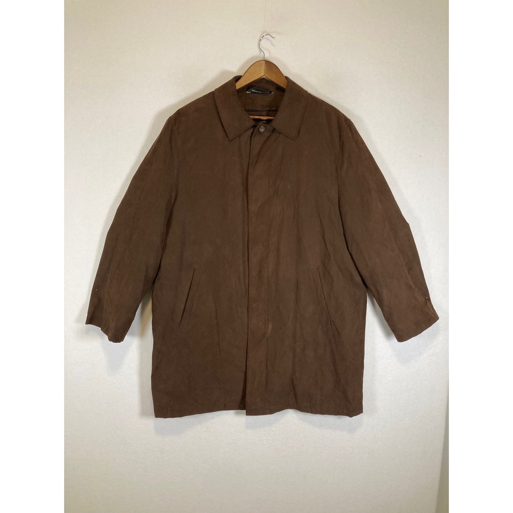 Classic Dark Academia Weatherproof Men Med Brown Microsuede Rain Car Coat Jacket